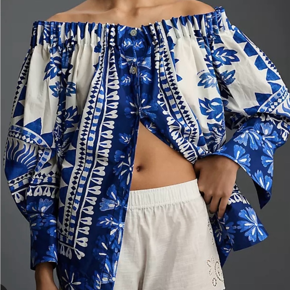 Farm Rio Blue Floral Off-Shoulder Top - Picture 4 of 10